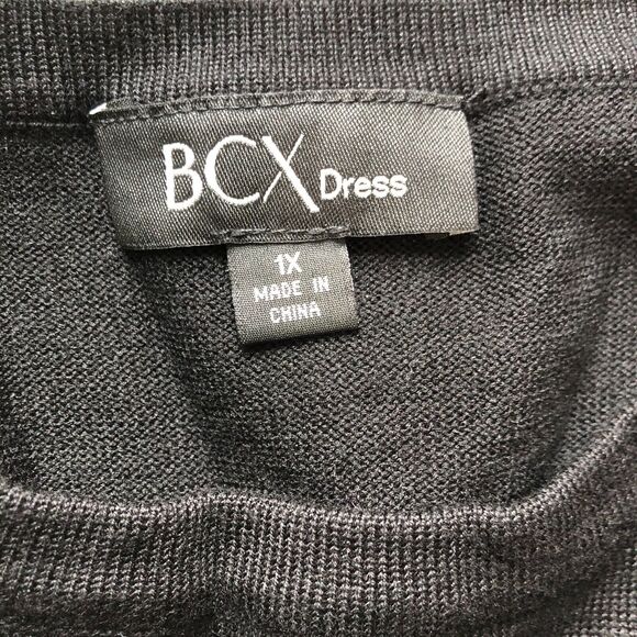 BCX Womens Dress 1X Black Plus Plaid Skirt Fit Flare 3/4 Sleeve Sweater NWT - Picture 5 of 9